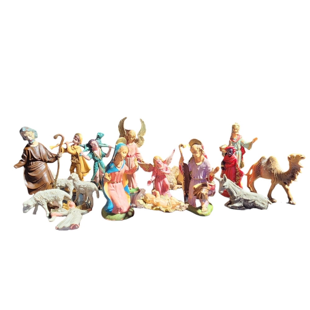 Vintage Italian Fontanini 21 Piece Molded Plastic Nativity‎ Set 2" to 5.5" Each